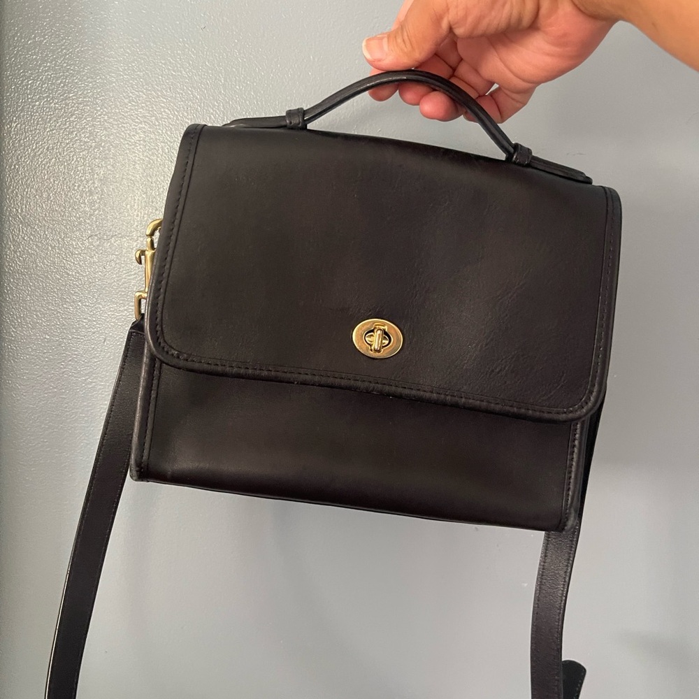Coach Black Leather Interior Crossbody with Gold Hardware Accent